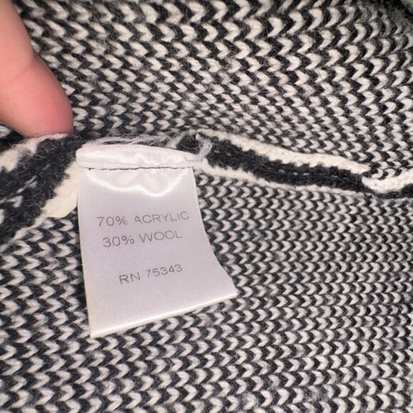 Italian Wool Blend Black White Sweater Overcoat Buttons Classic Timeless Size L - Picture 4 of 10